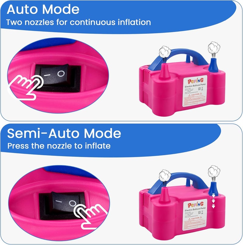 PCFING Balloon Pump Electric, Portable Balloons Inflator Blower Machine with Balloon Tie Tool & Dual Nozzle - Image 5